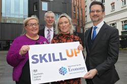 Pictured at the celebration event to highlight the success of the Skill Up initiative are Geraldine Fitzsimons, SERC; Graeme Wilkinson, Director of Skills Strategy at DfE; Marian Hearty, Stranmillis and Steve Baker, Minister of State at the NIO.