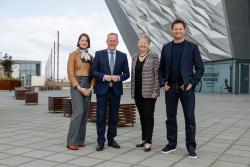 Pictured at the Tourism NI conference at Titanic Belfast are (L-R) Tourism Ireland CEO Alice Mansergh, Economy Minister Conor Murphy, Tourism NI Chair Ellvena Graham and TV presenter, architect and sustainability expert George Clarke.