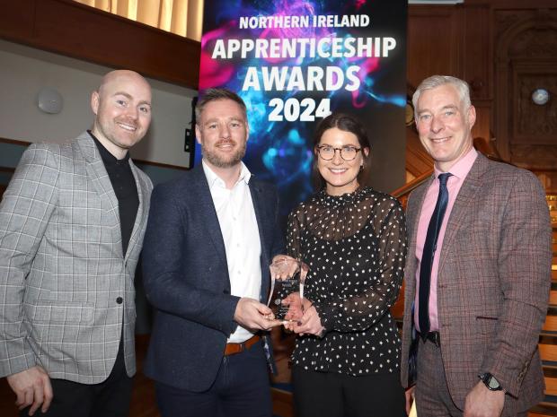 L-R: Paddy Raff; Andrew McKibben and Harriet Brennan from 2024 Diversity and Inclusion Award Winners Deloitte; and Graeme Wilkinson Director of Skills (DfE)