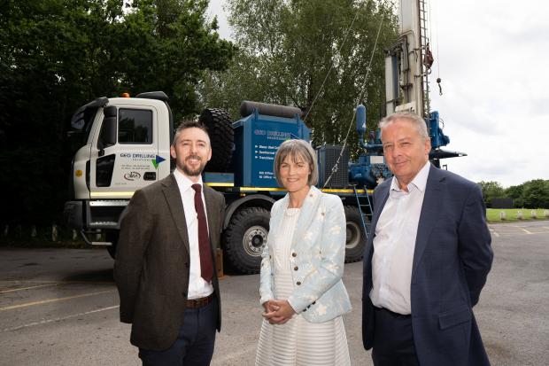 Pictured at the launch of GeoEnergy NI (L-R) are Conor Lydon, Northern Ireland Director of Tetra Tech Europe, Marie Cowan, Director, Geological Survey of Northern Ireland (GSNI) and Mike Brennan, Permanent Secretary, Department for the Economy (DfE).