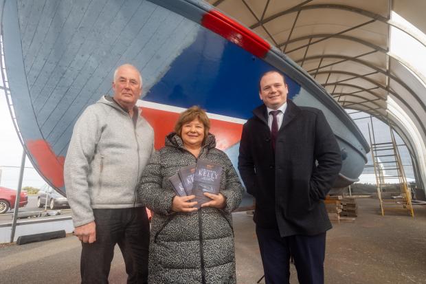 Pictured beside the Sir Samuel Kelly Lifeboat are Alan Couser, Chairman, Donaghadee Historical Preservation Company; Shirley Cochrane, Director, Donaghadee Historical Preservation Company; and Economy Minister Gordon Lyons.