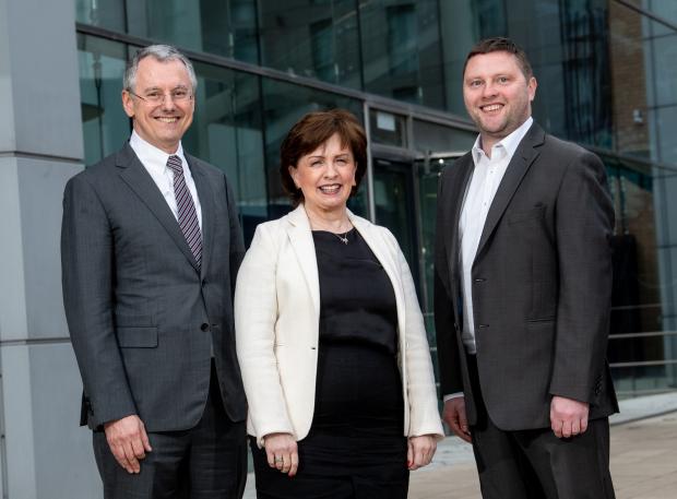 Pictured in Belfast are (l-r) Kevin Holland, CEO of Invest NI, Economy Minister Diane Dodds and Darren Dillon of Microsoft.