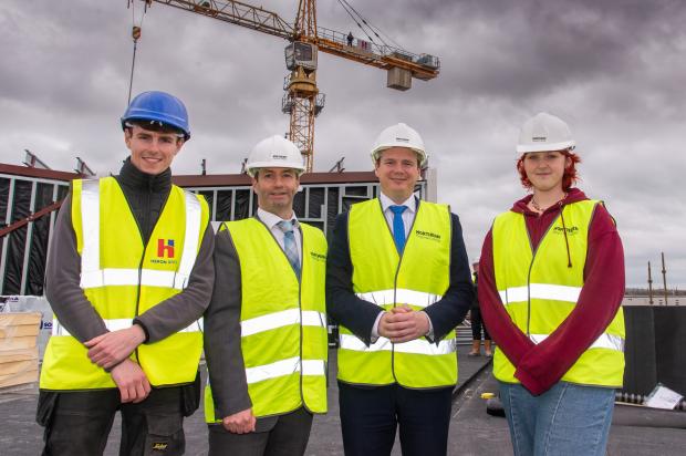 Pictured are (l-r) Jack Neill, NRC apprentice engineer; Mel Higgins, Principal and Chief Executive of Northern Regional College; Economy Minister Gordon Lyons; and Amy Morrow, NRC Student President and Student Governor.