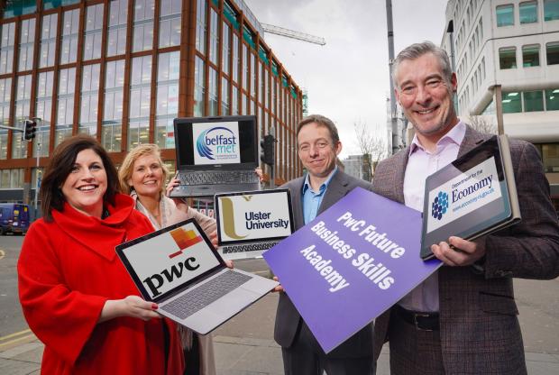 (L to R) Claire McNally, PwC’s Head of Capability and Development, Siobhan Lyons, Head of Economic Development at BMC, Stephen McNamee, Course Director, Graduate Diploma in Accounting at Ulster University and Graeme Wilkinson, DfE Head of Skills