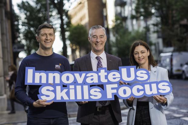 Pictured in Belfast are (l-r) Keelan Cambell of JMG, Graeme Wilkinson of the Department for the Economy and Tracy Rice, Chair of the FE Colleges’ Economic Engagement Working Group.