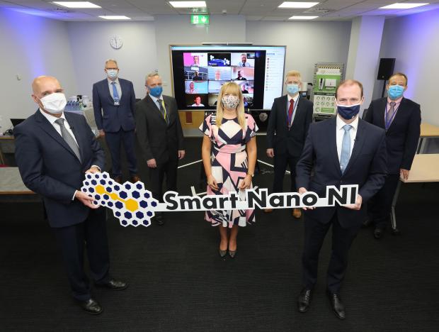 Pictured are •	Smart Nano NI: Fergus O'Donnell, Plant Manager, Minister Gordon Lyons, Orlaith Hurley, Smart Nano NI, Mark Gubbins, Smart Nano NI, Brendan Lafferty, Seagate, David McHugh, Seagate and Noel Brown, Invest Northern Ireland. 