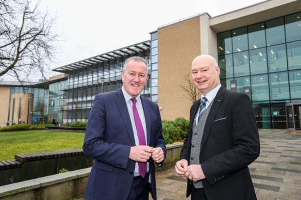 Economy Minister Conor Murphy pictured with Ulster University Vice-Chancellor Professor Paul Bartholomew.