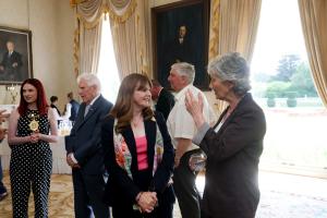 Economy Minister Dr Caoimhe Archibald chats with the President of Ireland Catherine Connolly at a special reception today for Comhaltas to mark the countdown to Fleadh Cheoil na hÉireann 2026, which will take place in Belfast next month.