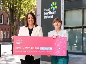 Economy Minister Dr Caoimhe Archibald is pictured with Alison Currie, Chief Development Officer at Invest NI as she announces the new Groundwork for Growth programme - a programme of support to help small businesses to grow by winning new sales in export markets.