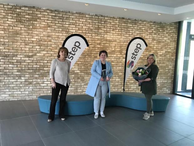 Chantelle McDonagh, winner of Apprentice Award 2021 with  An Tearmann (STEP) (Joanne Dougan) and Coalisland Training Services Ltd (Eileen McGee)
